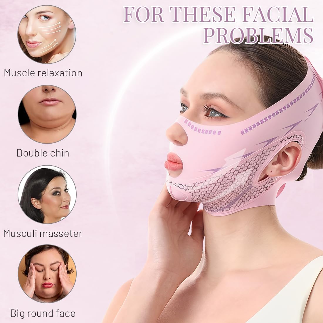 Mascarillas GGUFAY V-Face, correa reutilizable para la barbilla, mascarilla facial lifting V-Line, cinturón adelgazante facial para papada y flacidez facial.