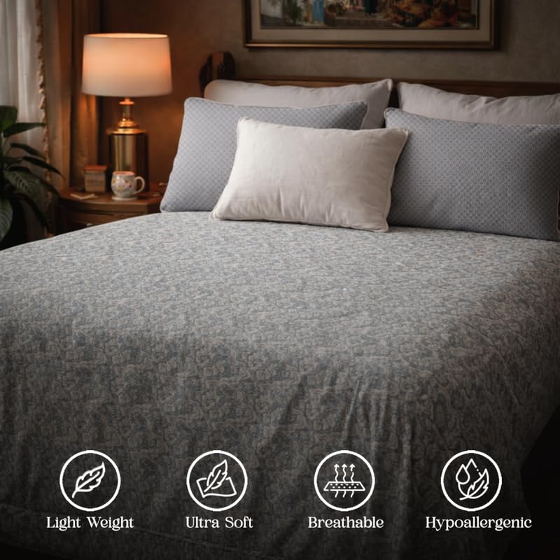 Image of Utopia Bedding Poly Cotton Floral Double Size Bedsheet Set with Bedsheet & 2 Pillow Covers, Ultra Soft Cotton(Grey) 228x245 CM