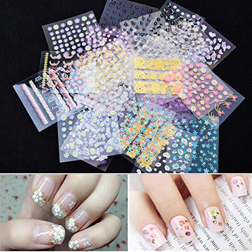 50 Sheets Flowers Nail Art Stickers Decals 3D Self Adhesive Nail Art Supplies Butterfly Flower Crown Leaves Nail Kit for Acrylic Nail Design Manicure DIY Nail Decorations