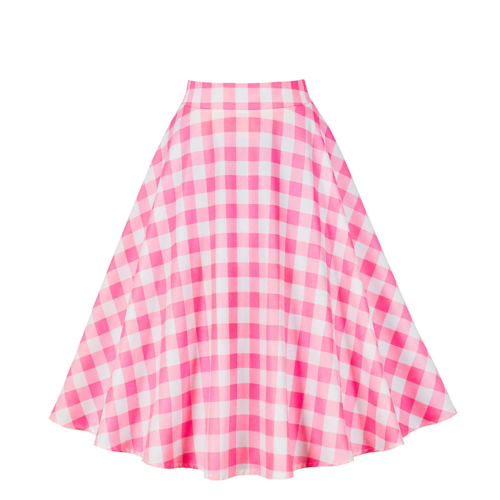Karierter Rock mit Taille, süßer und lieblicher Swing, A-Linien-Rock für den Sommer - Rosa - L