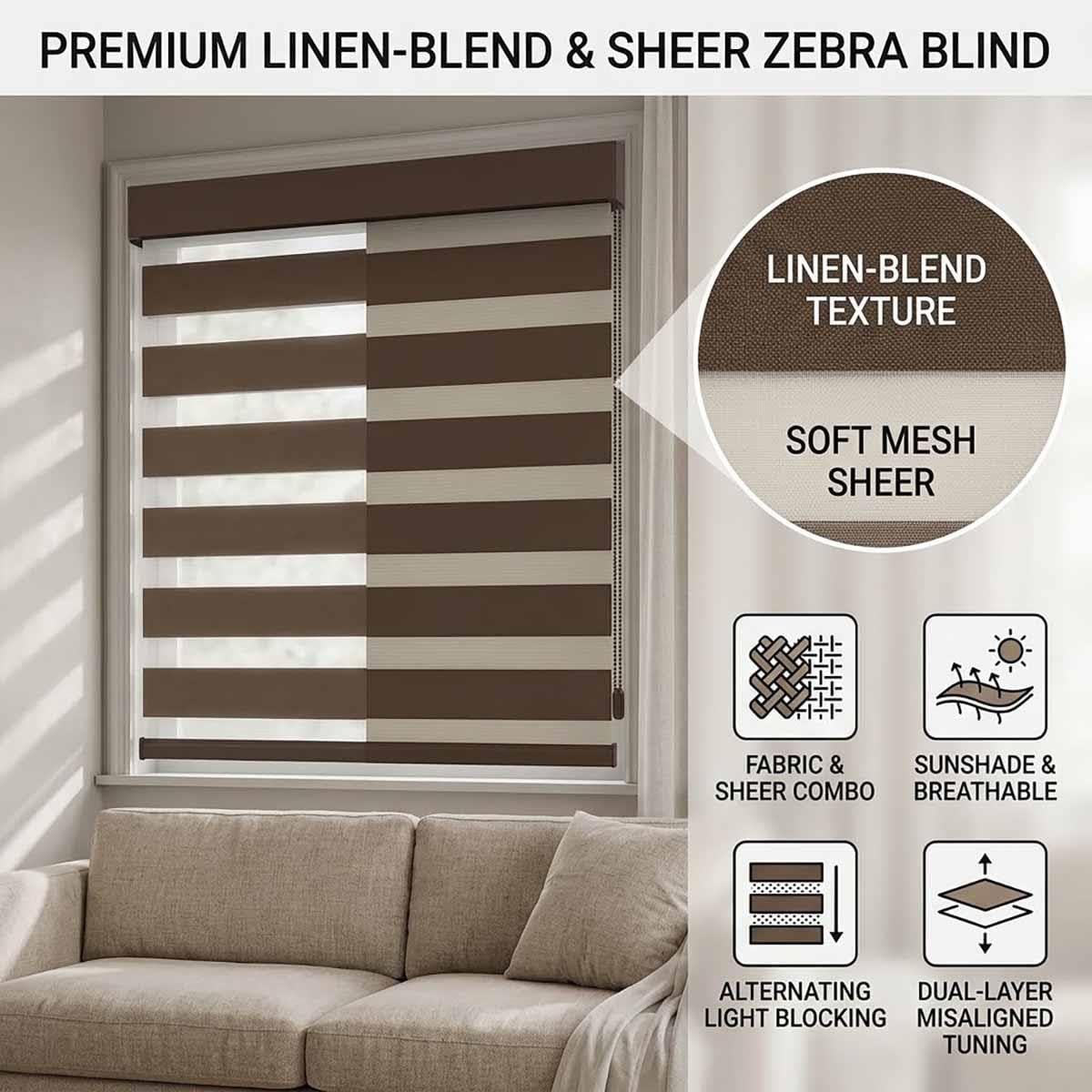 Zebra Blinds For Indoor Windows, Room Darkening Roller Window Shades