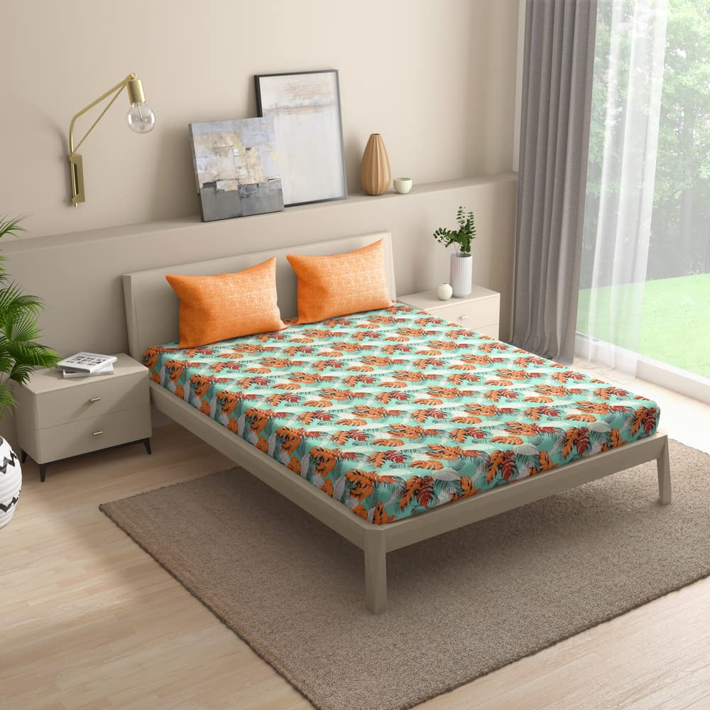 Wakefit Cotton Fitted Bedsheet | 200 TC Elastic Fitted Sheet, Queen Bed Bedsheet with 2 Pillow Covers | Max - 78x60 inches