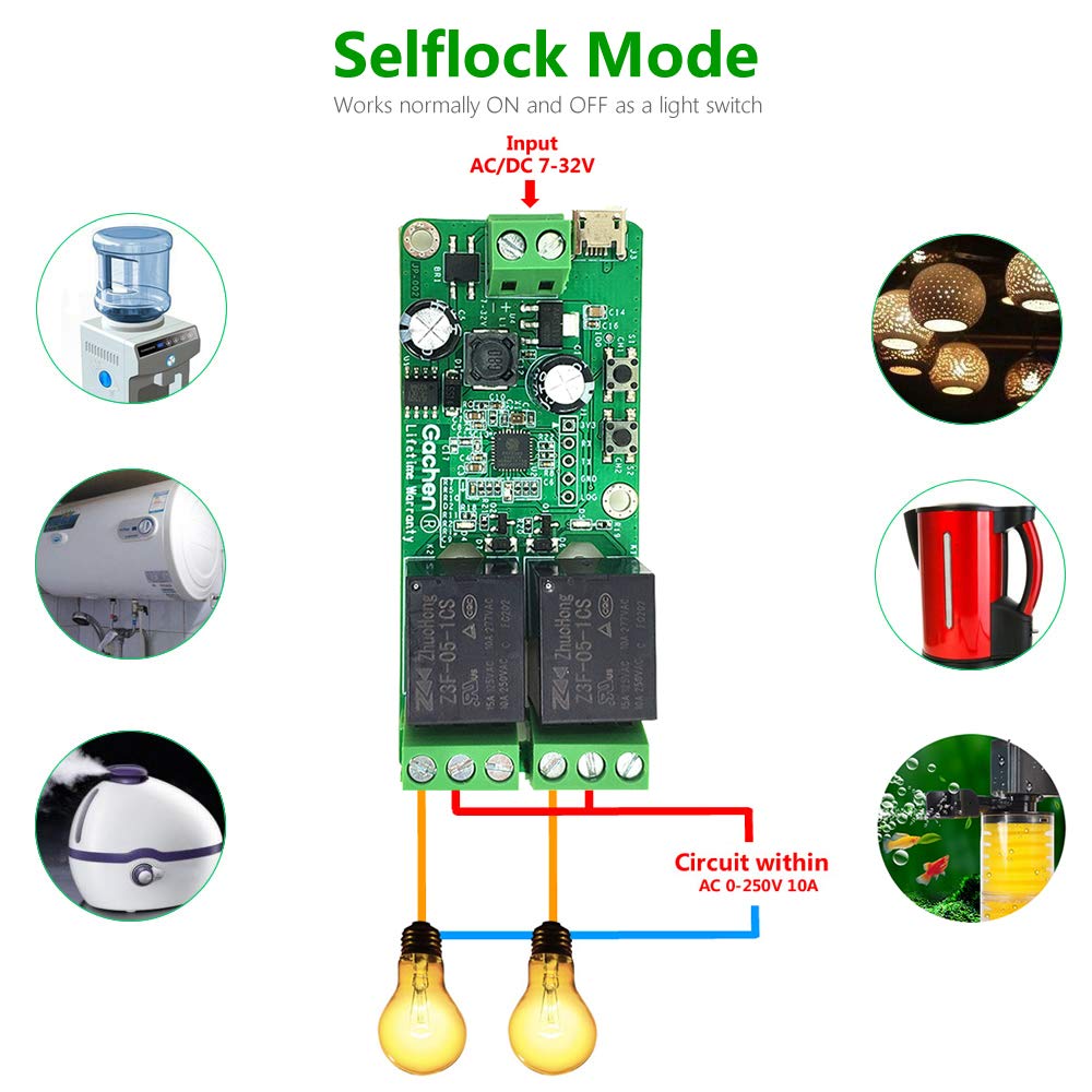 eWelink APP Modulo Interruttore Relè Wifi a 2 Canale Autobloccante Pulsante a Impulsi Momentaneo DC 5-32V, Pulsante Contatto Pulito Wifi da Applicare Al Porta del Garage, per Tapparella Alexa 2 Pezzi