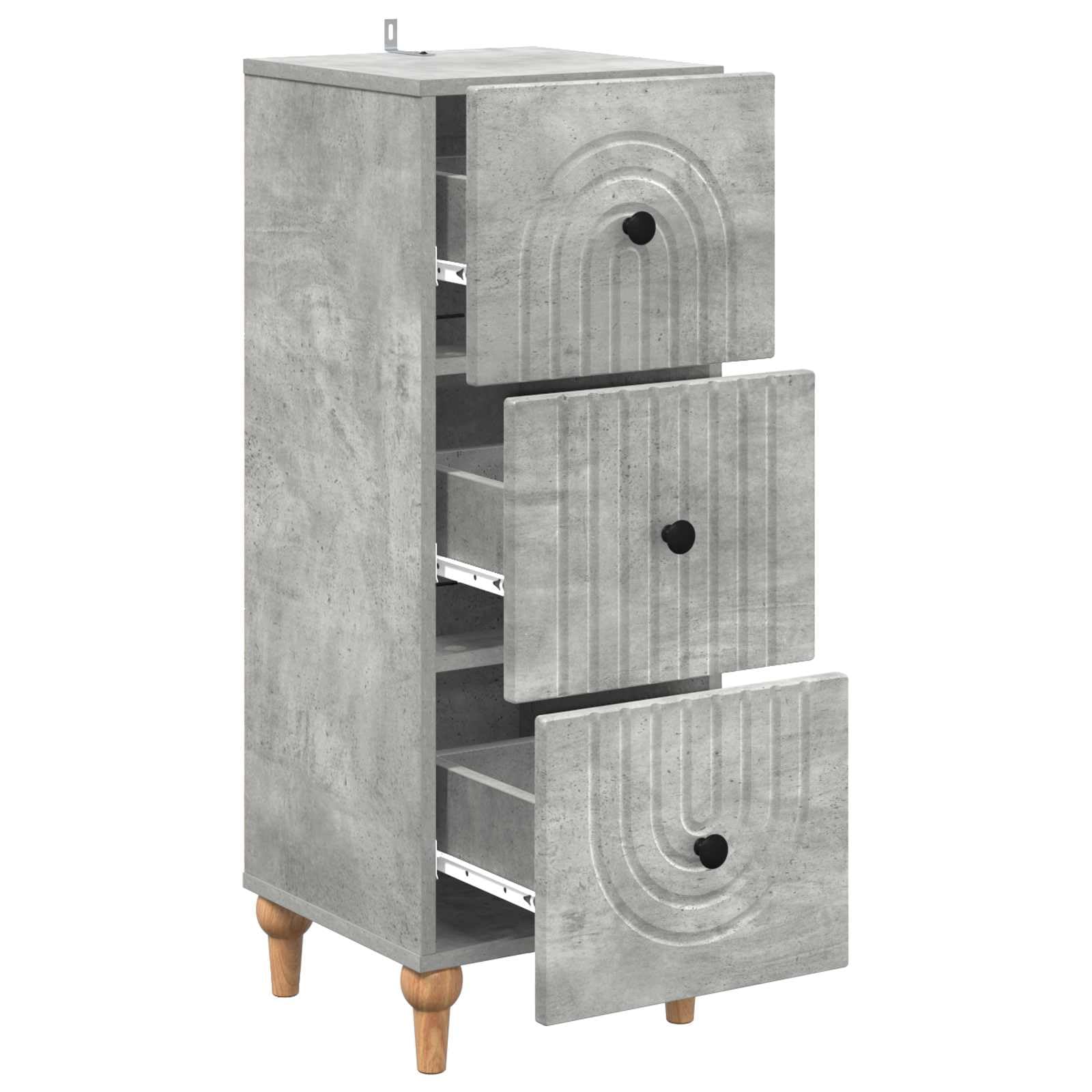 Cassettiera in legno grigio cemento, 33 x 34,5 x 90 cm, con 3 cassetti, per casa, ufficio, corridoio, garage, officina, per organizzazione e ordine