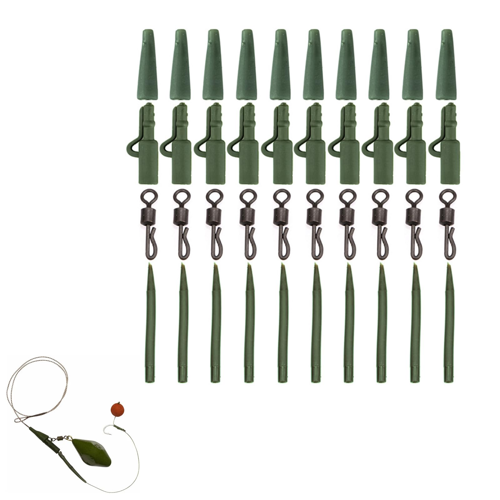 Mangas Antienredos Clips, Accesorios de Pesca de Carpa, 40 Piezas Incluye Clip de Plomo de Seguridad, Kit de Accesorios de Pesca, Alineador de Líneas de Pesca con Caja, Tubo Goma, Tubo Cónico