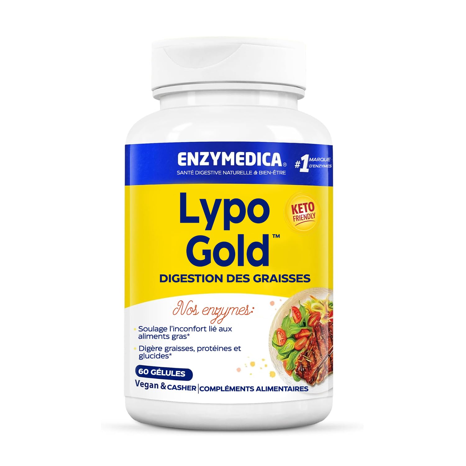 Enzymes Digestives Lypo Gold, Complément Alimentaire, Digestion Confortable, Anti Ballonnements et Ventre Gonflé, Confort Digestif, Lipase, Protéase, Amylase, Perle Digestive, 60 Capsules