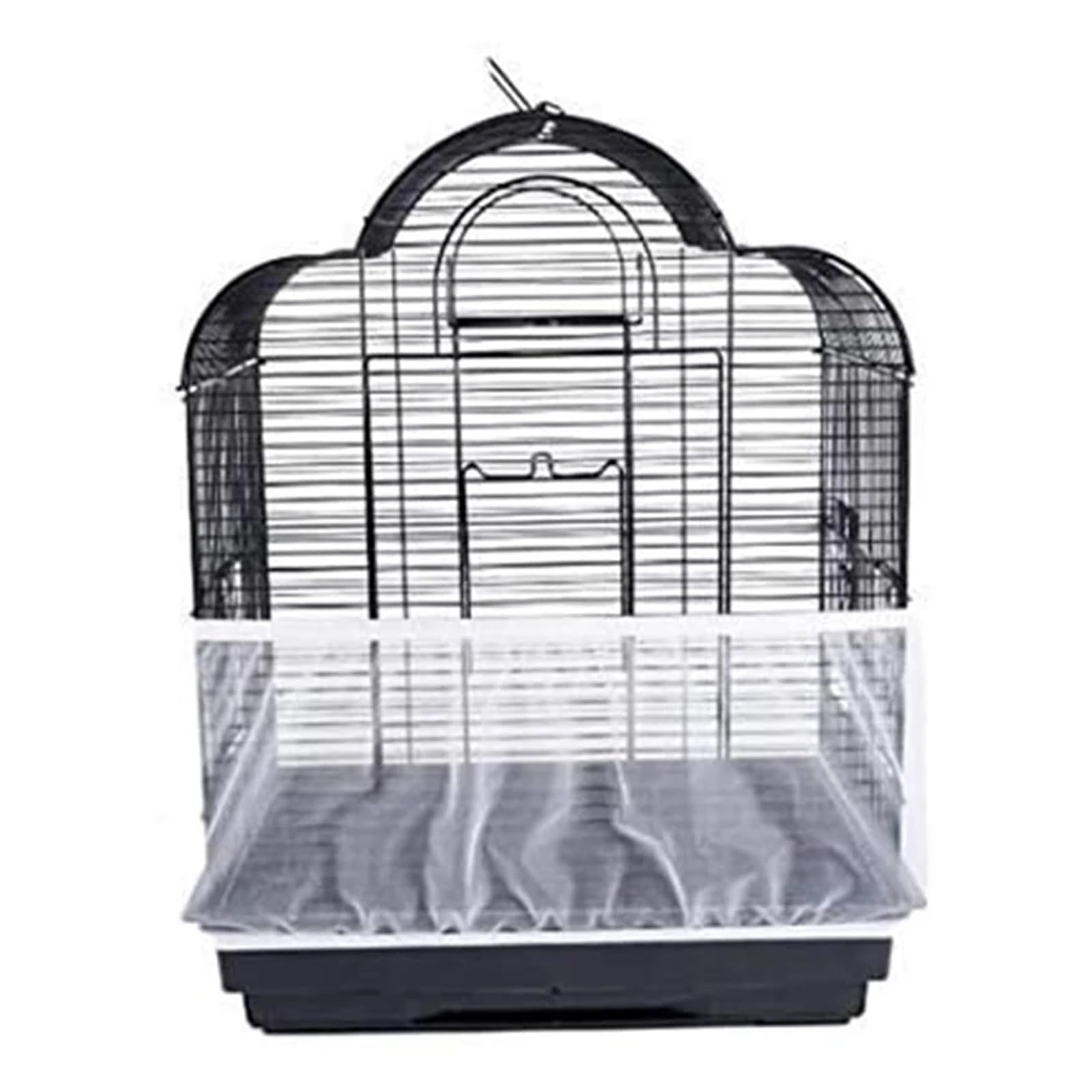 PUYUNA Bird Cage Net Cover, Seed Catcher Nylon Mesh for Round Square Cages Black White S-XL(Black,XL)(White,S)