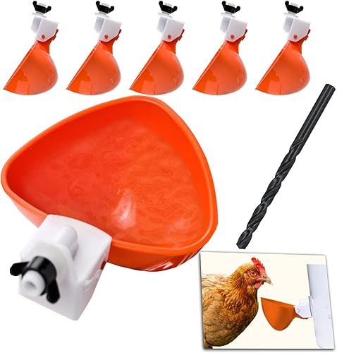 Alimentador grande para pollo, tazas de agua de pollo para bricolaje, kit de agua para pollo, pato, codorniz, aves de corral (naranja)