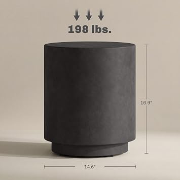 HOMCOM Outdoor Side Table Round Small End Table Concrete Finish Dark Gray