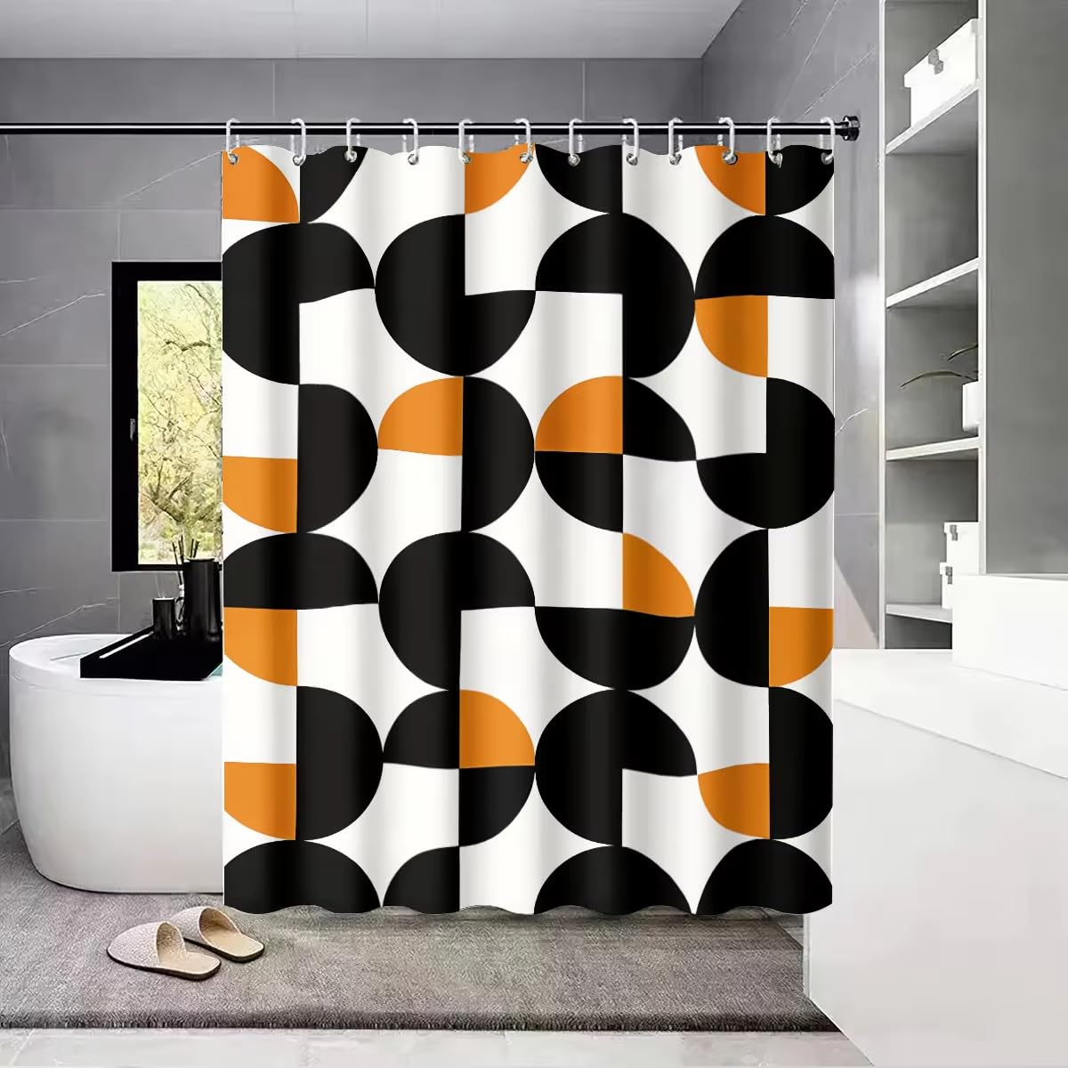 Rideau de douche géométrique imperméable 70x140cm avec 12 crochets inclus