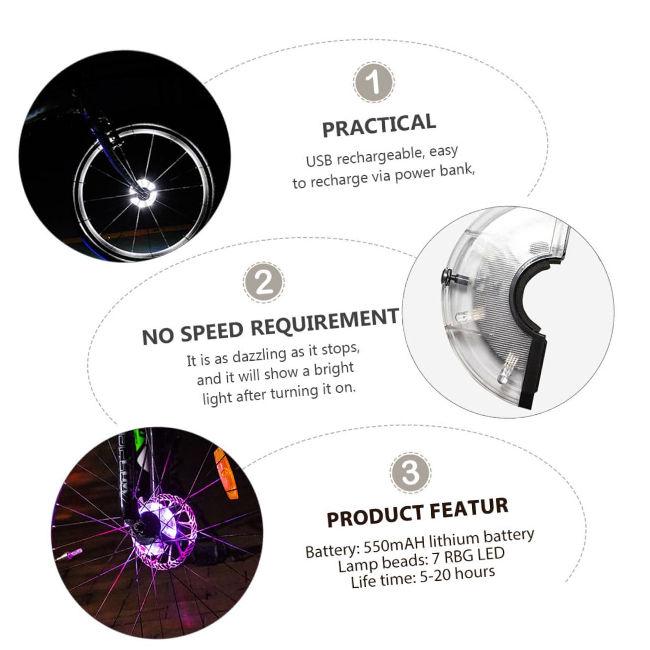 BESPORTBLE LED Bici Impermeabile Spia Ruota di Bicicletta Luce per Bici luci delle Ruote della Bicicletta Auto Spia della Bici mozzi Ciclismo Leggeri plastica Silver