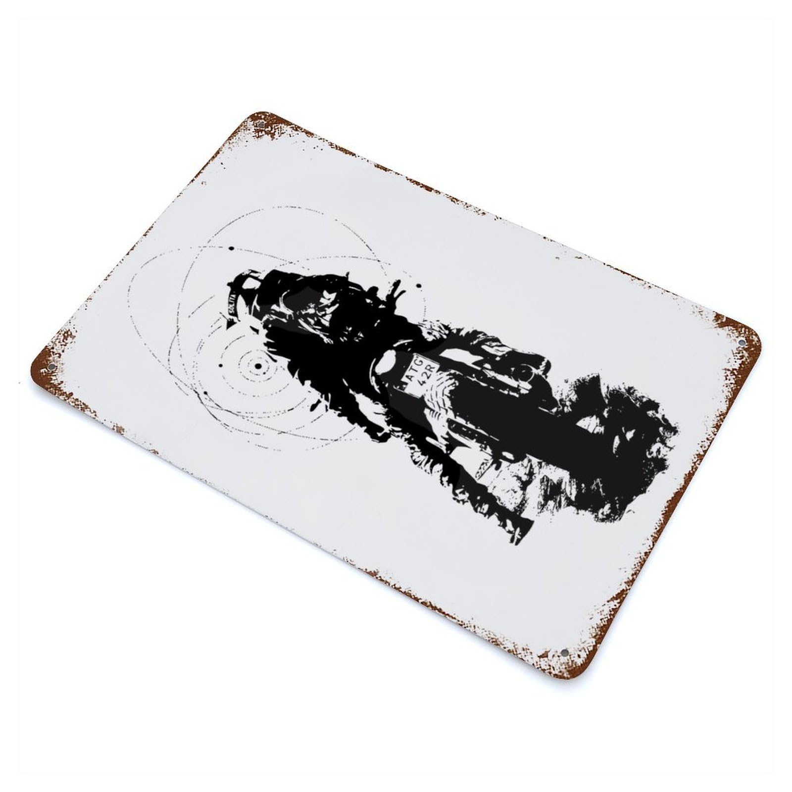 Motorcycle Rider Black And White Art Rusty Metal Tin Sign 11.8"x7.9", Classic Wall Plaque for Pub, Kitchen And Man Cave Decor