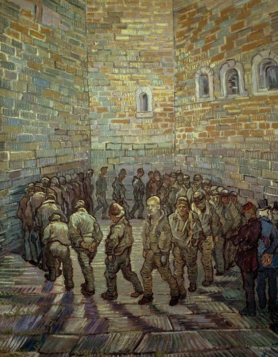Ronda de los Prisioneros Van Gogh cuadro de lienzo con acabado de alta definición 60x90cm