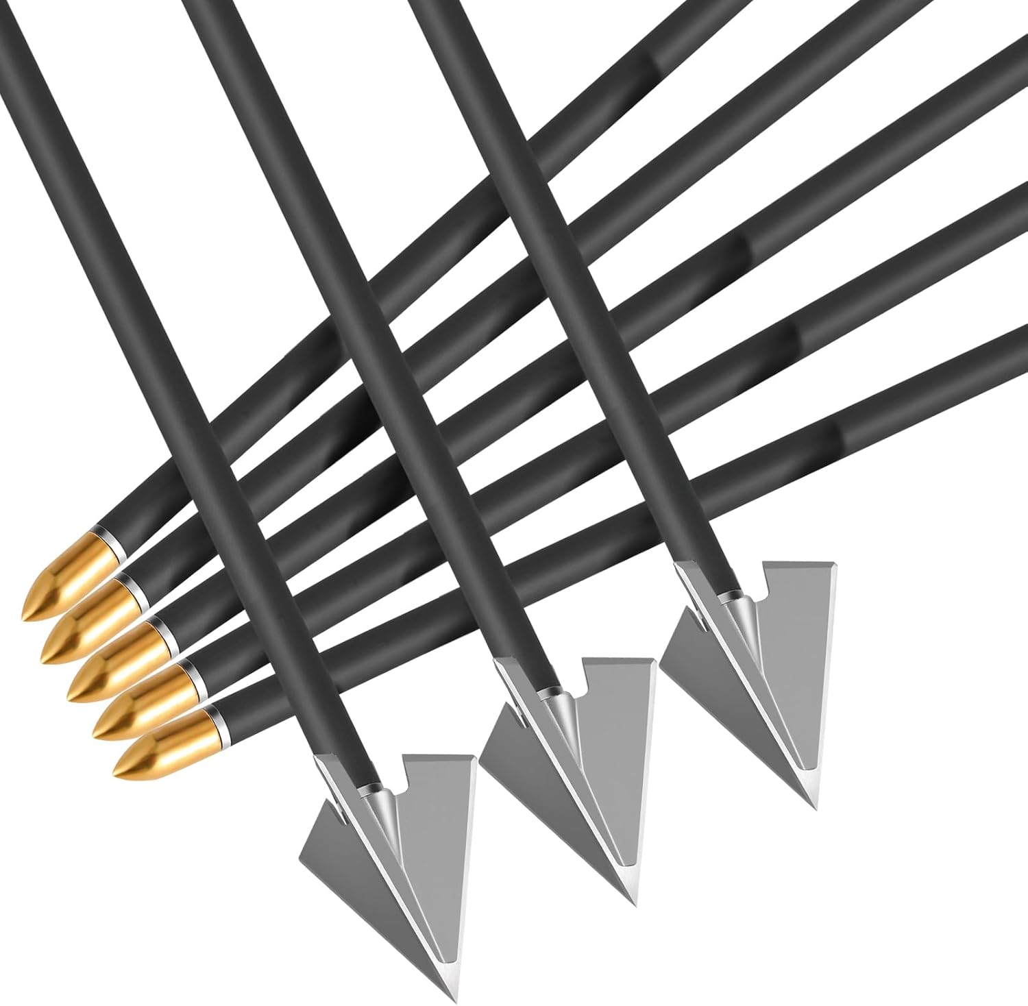 DEEPOWER 6 Pack 31 inch 100% Carbon Arrows with Fixed Blade Broadhead and Lighted Nocks for Compound Bow and Recurve Bow Shaft Spine 300/350/400/500