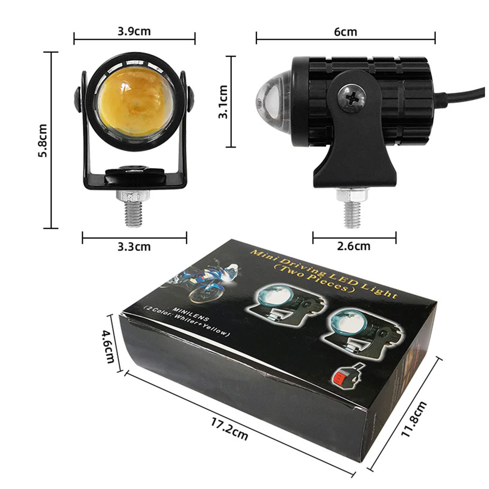 Faretto per Motocicletta Faro di Guida a LED IP67 Impermeabile Abbagliante Anabbagliante Doppio Colore Lunga Durata con Interruttore Sul Manubrio per SUV per UTV
