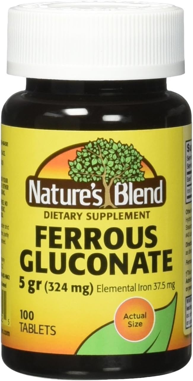 Nature`s Blend Ferrous Gluconate Tablets 324 mg, 100 Count (Pack of 2)