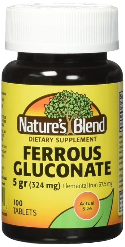 NATIONAL VITAMIN COMPANY INC Nature's Blend suplemento de ferro com gluconato ferroso 324 mg, 200 comprimidos