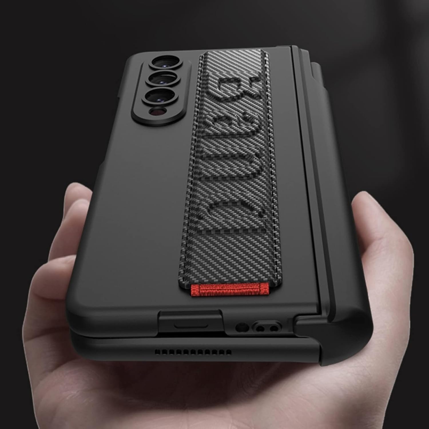 Magnetic Hinge Pen-Box Phone Case for Samsung Galaxy Z Fold 4, Folding Shell with Wristband for Z Fold4, Protective Cover with Tempered Glass Film