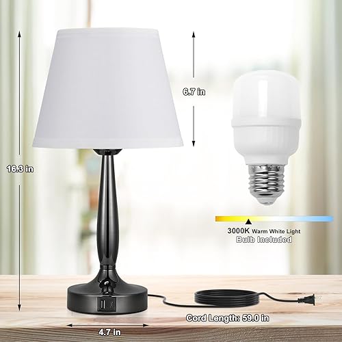 Miniatura 10 de Lámpara de noche táctil para dormitorio con puerto USB C, pequeña lámpara de mesa táctil con 2 puertos de carga USB, lámpara de mesita de noche