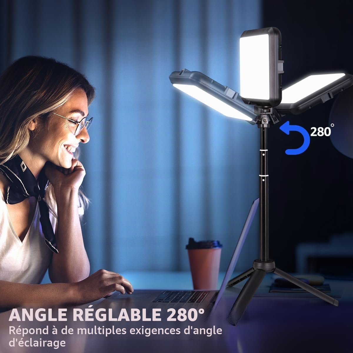 Ensemble de 2 Lampes Vidéo LED, 14 x 17cm Lampe de Studio de Photographie Portable avec Trépied Réglable pour Table, 2800K-6500K Lumière Douce USB pour Zoom/Streaming de Jeux/Youtube/TikTok
