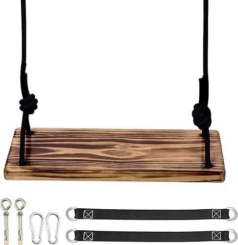 Asiento de columpio de madera, columpio colgante de madera para niños y adultos, columpio de árbol al aire libre con correas ajustables, juego de