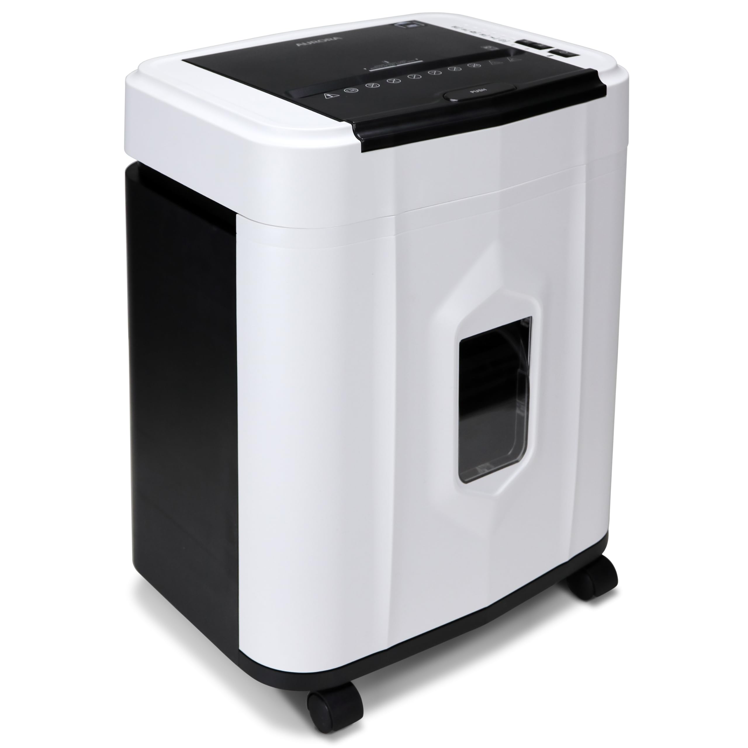 Aurora Professional Grade 120-Sheet Auto Feed Micro-Cut Paper and Credit Card Shredder with 5 Gallon Pullout Basket / 30 Minutes/Security Level P-4 (White/Black)