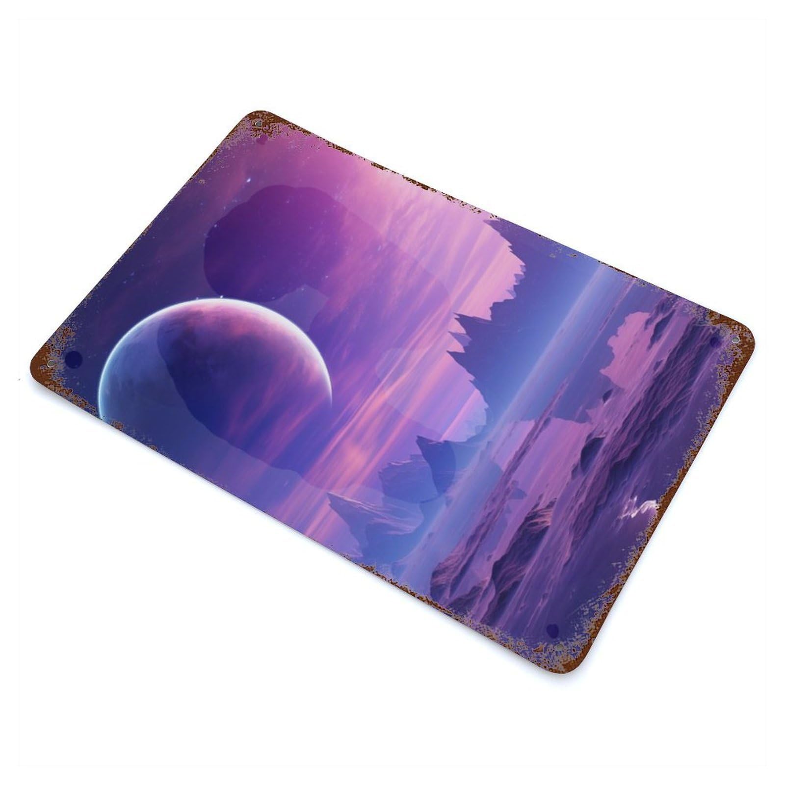 Violet Blue Alien Planet Vintage Rust Metal Sign 11.8"x7.9", Classic Wall Plaque for Basement, Hobby Room And Garage Decor