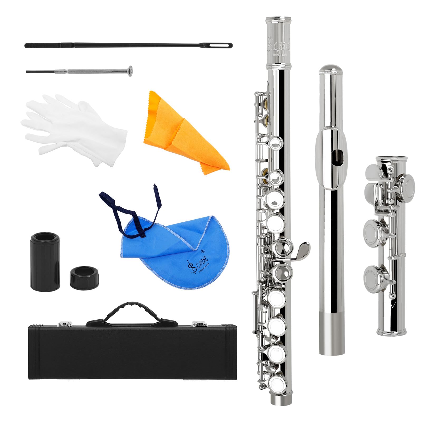 Western flet koncertowy miedziany, niklowany, 16 otworów, klucz C, instrument dęty drewniany, ze ściereczką do czyszczenia, rękawiczki, mini śrubokręt, wyściełana obudowa