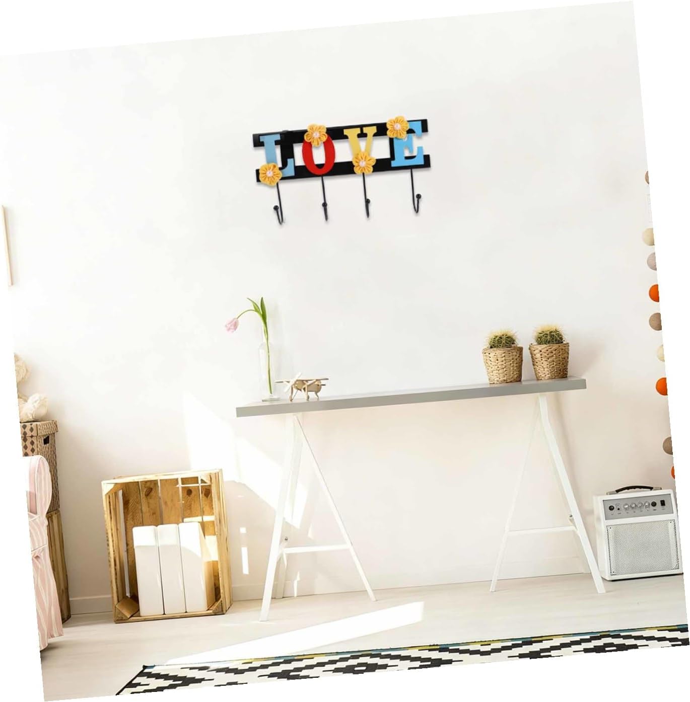 Garneck Love Letter Wall Hook Wooden Storage Organizer for Hat and Keys image 3