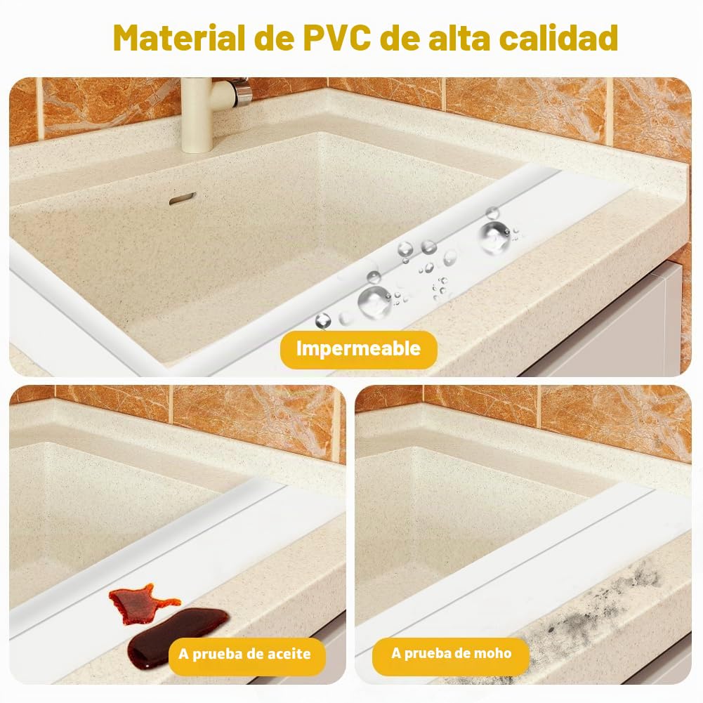 Junta de baño blanca 50 x 20 mm 10 m cinta selladora PVC autoadhesiva | Junta de plan de trabajo cocina, Zócalo flexible autoadhesivo para bañera, Antimoho, Calafateo