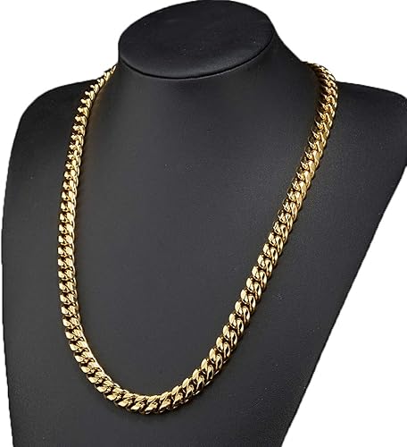 Miniatura 5 de Collar de cadena de eslabones cubanos para hombre, resistente chapado en oro de 18 quilates, collar de cadena de metal de acero inoxidable para
