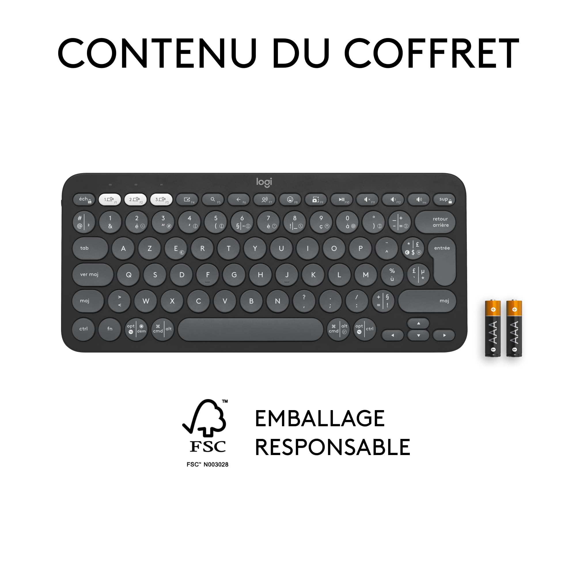 Logitech Pebble Keys 2 K380s clavier sans fil Bluetooth multidispositif, raccourcis personnalisables, fin et portable, Easy-Switch pour Windows, macOS, iPadOS, Android, ChromeOS, FR AZERTY - Graphite