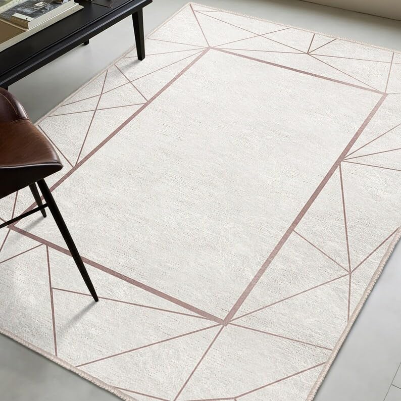 Tapis de salon moderne géométrique beige de 60x200cm lavable - 4