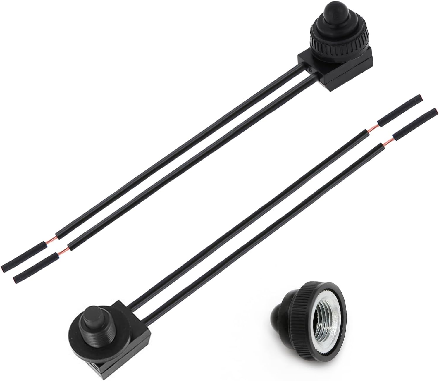 2PCS Push Button Switch with Wire, 12V Waterproof KP107 ON/Off Switch for Cars/Motorcycles/Trucks/Boats (Black)