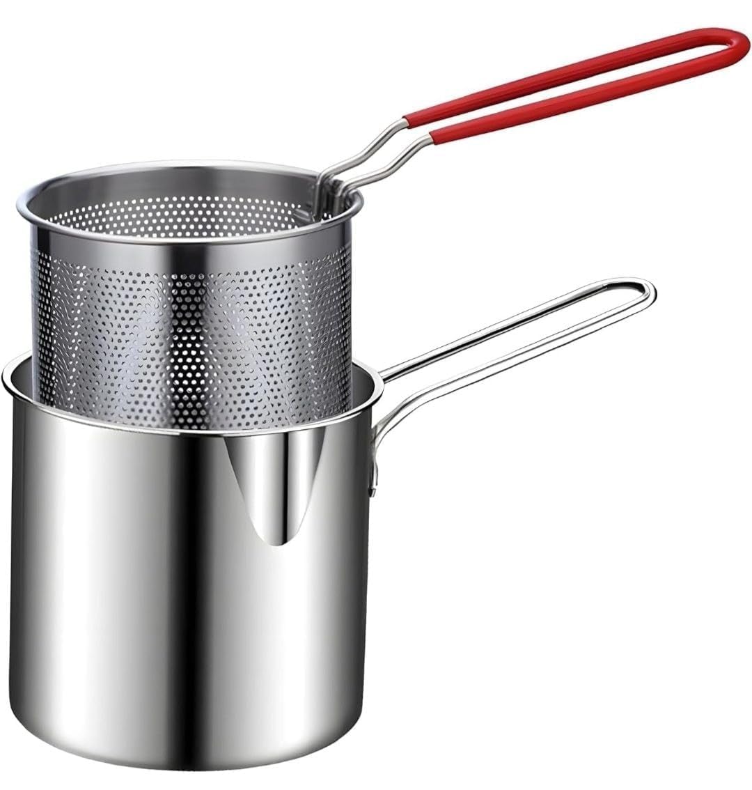 ANVAY INPEX 1200ml Stainless Steel Deep Fryer Pot with Frying Basket | Oil Strainer Kadai for French Fries, Chicken, Pakoras & Tempura | Deep Fry Pan for Home Kitchen & Camping-image-12