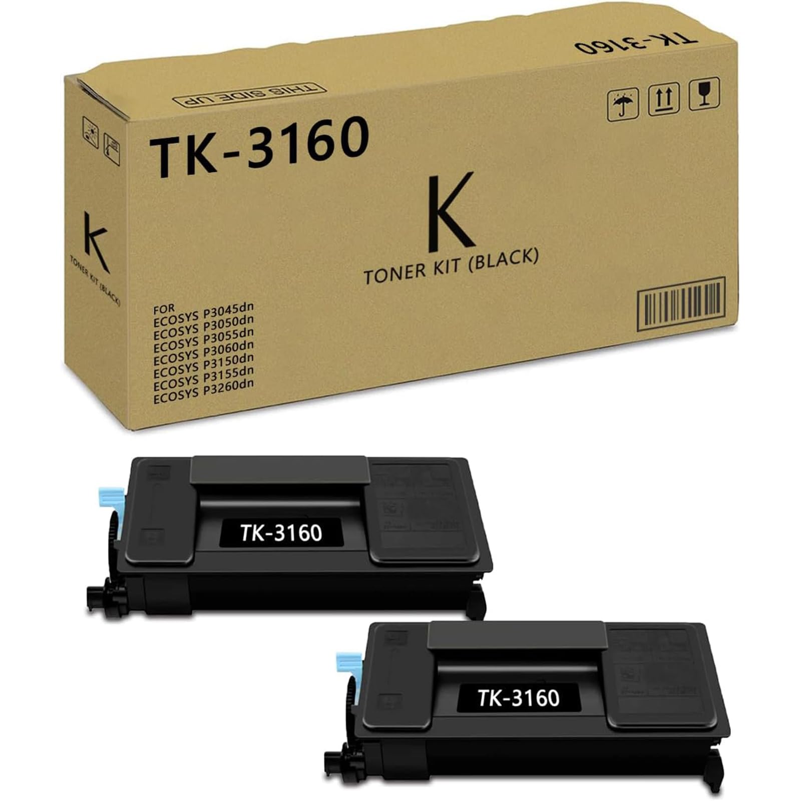 APRONE TK-3160 Lot de 2 Cartouches Toners compatibles avec Kyocera TK-3160 TK 3160 pour imprimantes Kyocera Ecosys P3045dn P3055dn P3050dn P3060dn P3150dn P3155dn P3260dn (2 Noir)