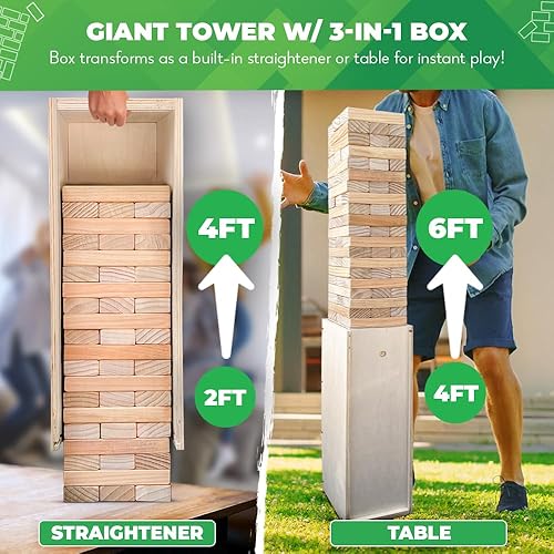 Miniatura 2 de SWOOC Games® - Juego de torre gigante con plancha 3 en 1, mesa y caja de almacenamiento - Configuración 90% más rápida con caja transformadora y