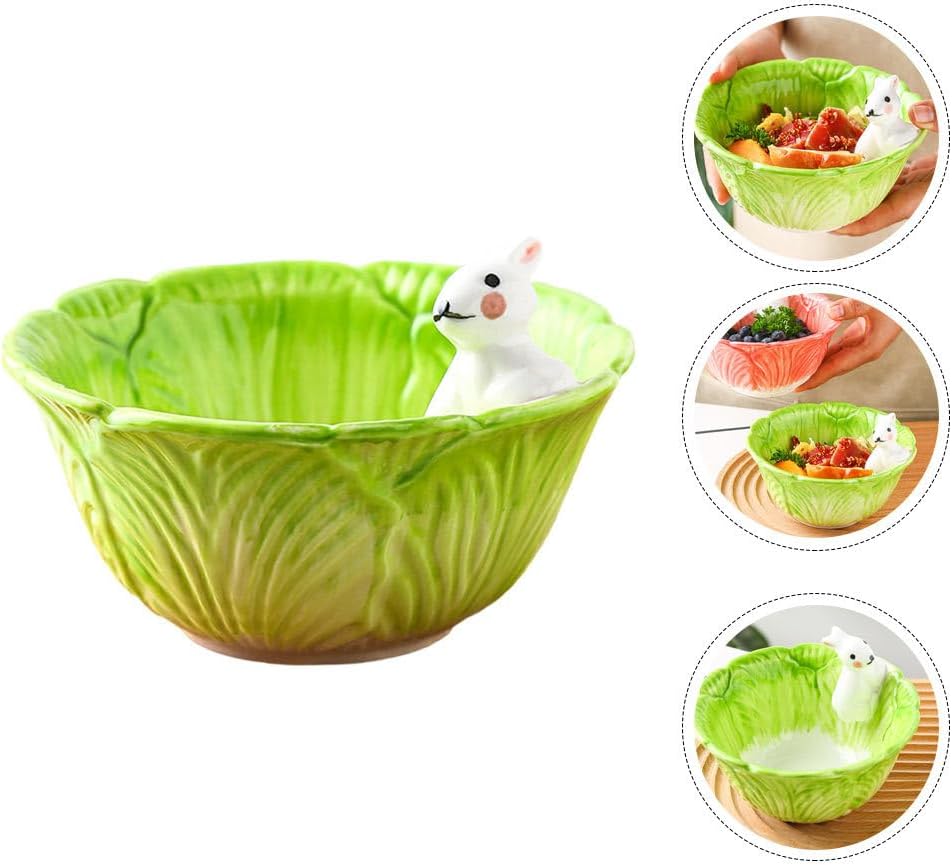 DOITOOL Creative Cartoon Rabbit Bowl for Kids Cute Ceramic Food Bowl Decorative Kids Dish for Fruits Snacks Salad and Desserts, 5.90X5.90X3.74In