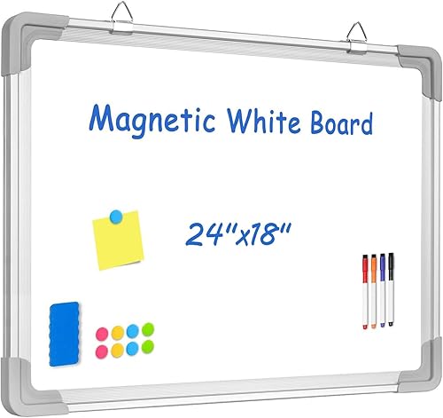Pizarra blanca pequeña de borrado en seco de 18 x 24 pulgadas magnética para colgar en la pared, dibujo de niños, tablero de notas, oficina en casa