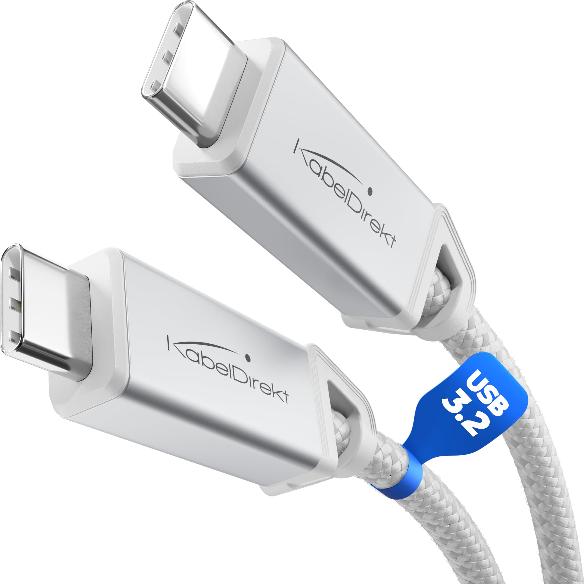 KabelDirekt USB-C to USB-C Cable 0.3m 240W Braided White Lead iPad Mac PS5
