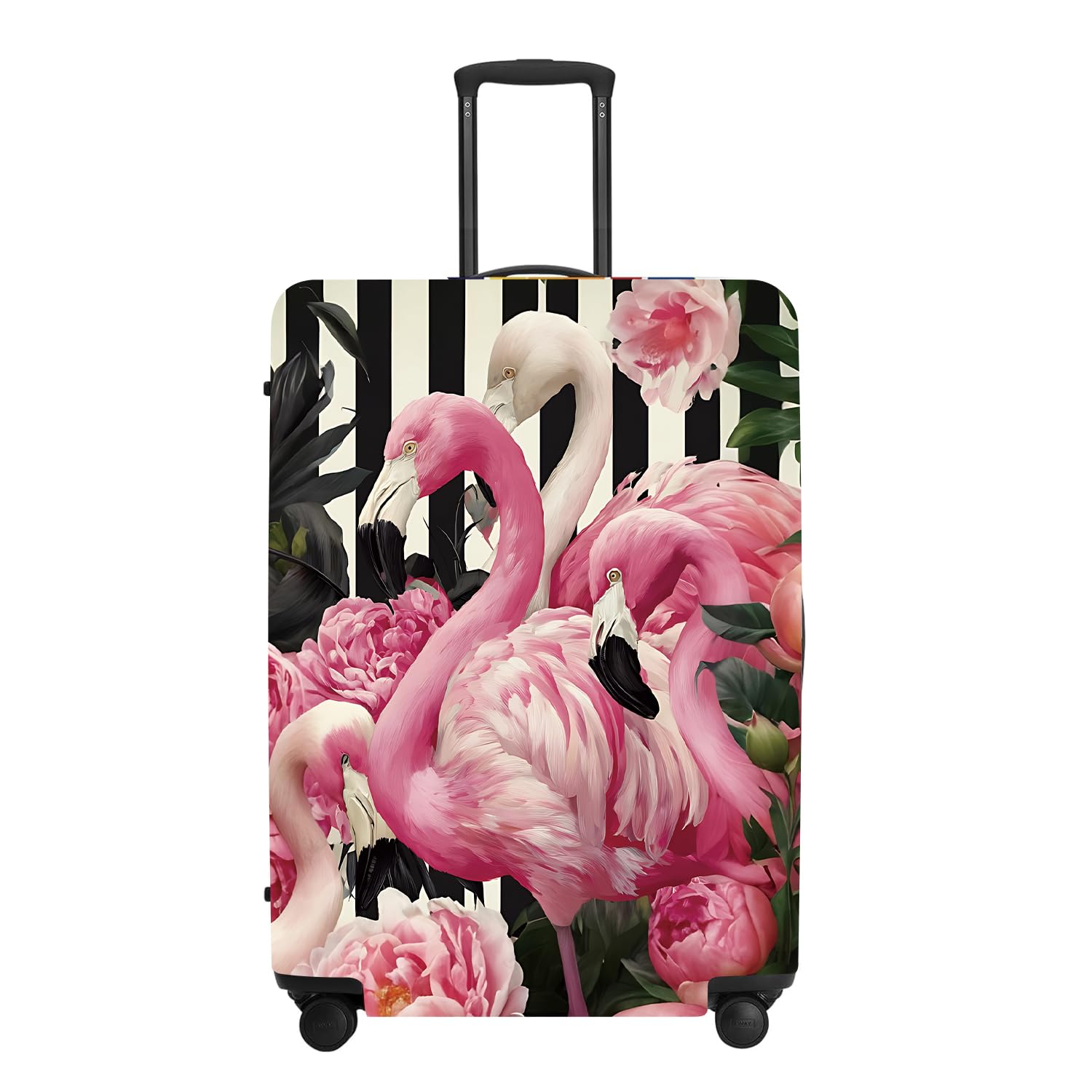Flamingo Blossom Luggage Cover, Washable Suitcase Protector with Pink Peony Background Anti-scratch for 32",34"Bag