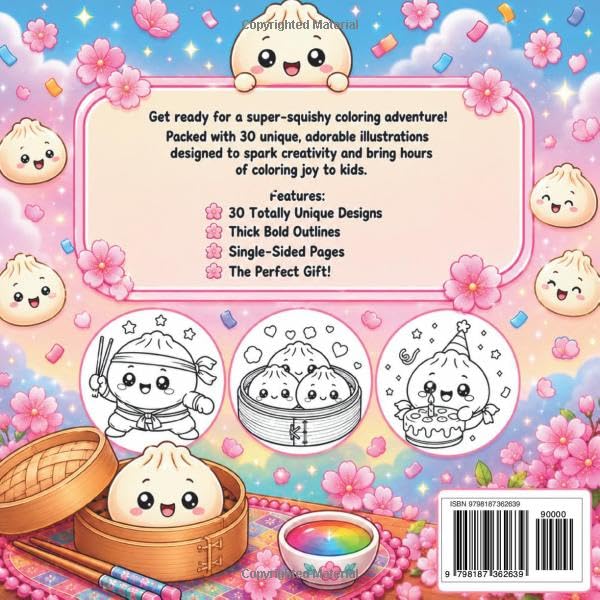 The Super Fun Dumpling Coloring Book: 30 Adorable Kawaii Squishy Toy Coloring Pages with Bold Outlines for Kids and Beginners image 3