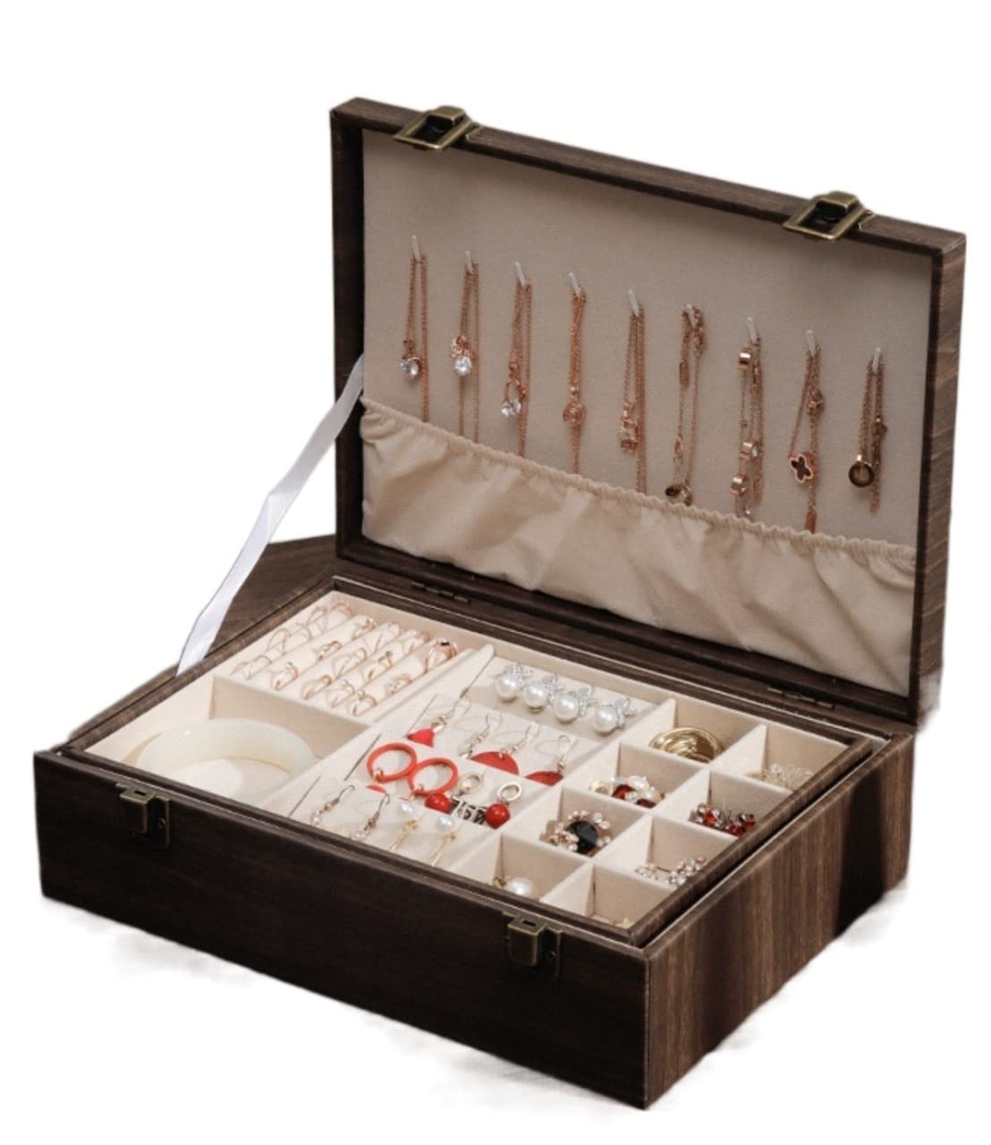YCTTKDD Joyero Expositor Joyero Joyero con Espejo Organizador de Joyas Estuche de joyería para Mujer Pendientes Almacenamiento de PU Organizador de Joyas para niñas