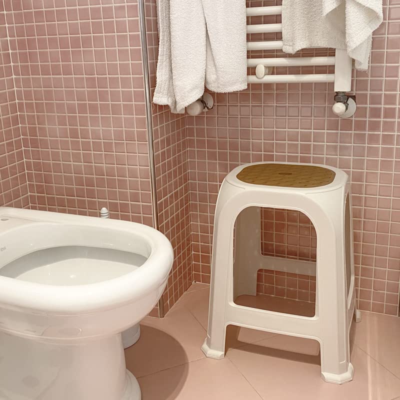 VIRSUS 2 Sgabelli da bagno in plastica 7348, misura 31x27x46 cm, sgabellino Multiuso per bambini e adulti per cucina, cameretta, Vari colori (bianco e marrone)