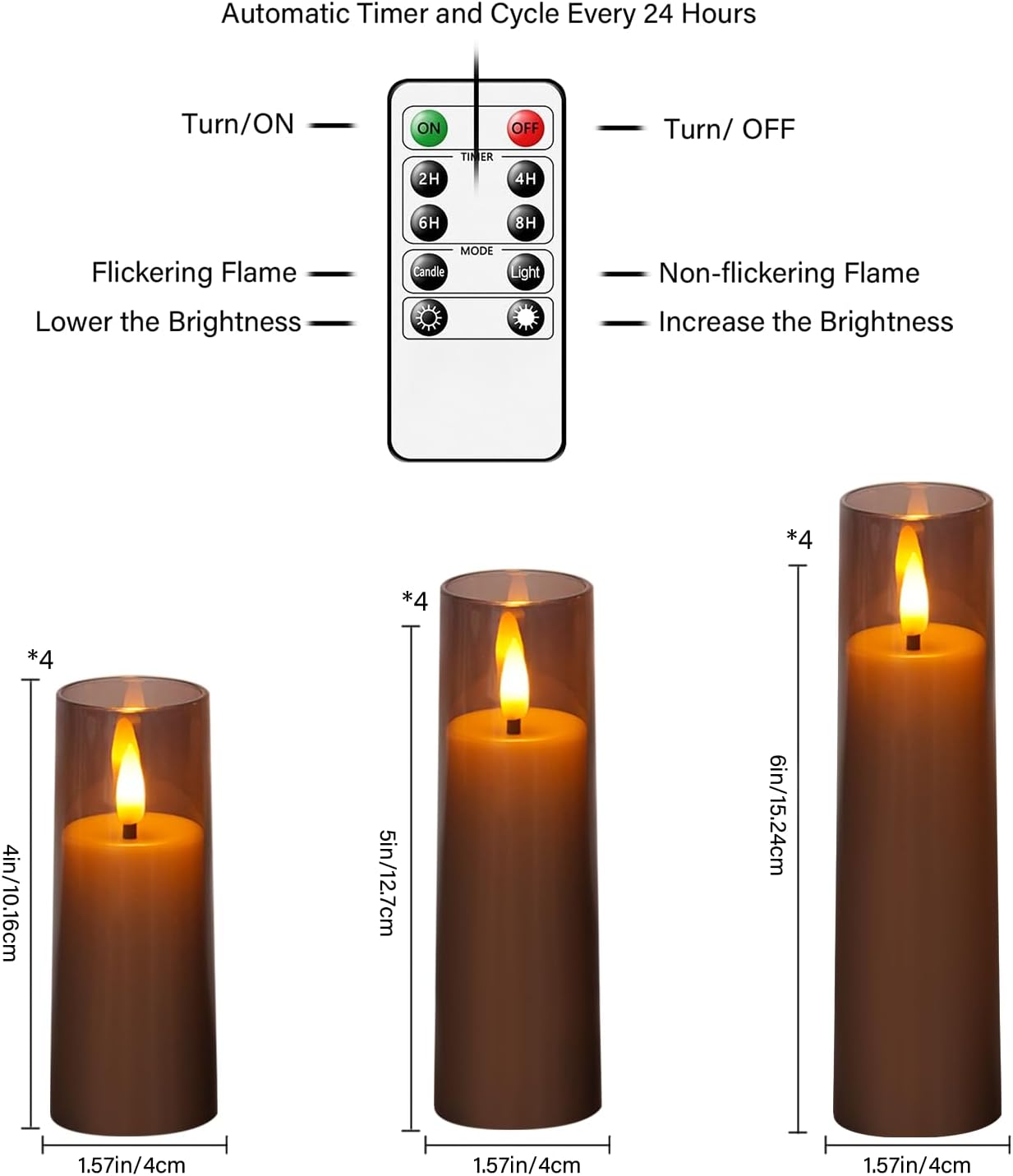 Small Flickering Flameless Candles - Battery Operated LED Fake Candles, Pack of 12 (D1.57 x H4 5" 6") for Holiday Decor, Home, Weddings (Grey)