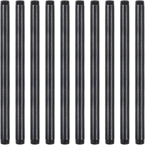 Paquete de 10 pezones de acero maleable negro de 1/2 pulgadas x 12 pulgadas, estilo vintage industrial steampunk.