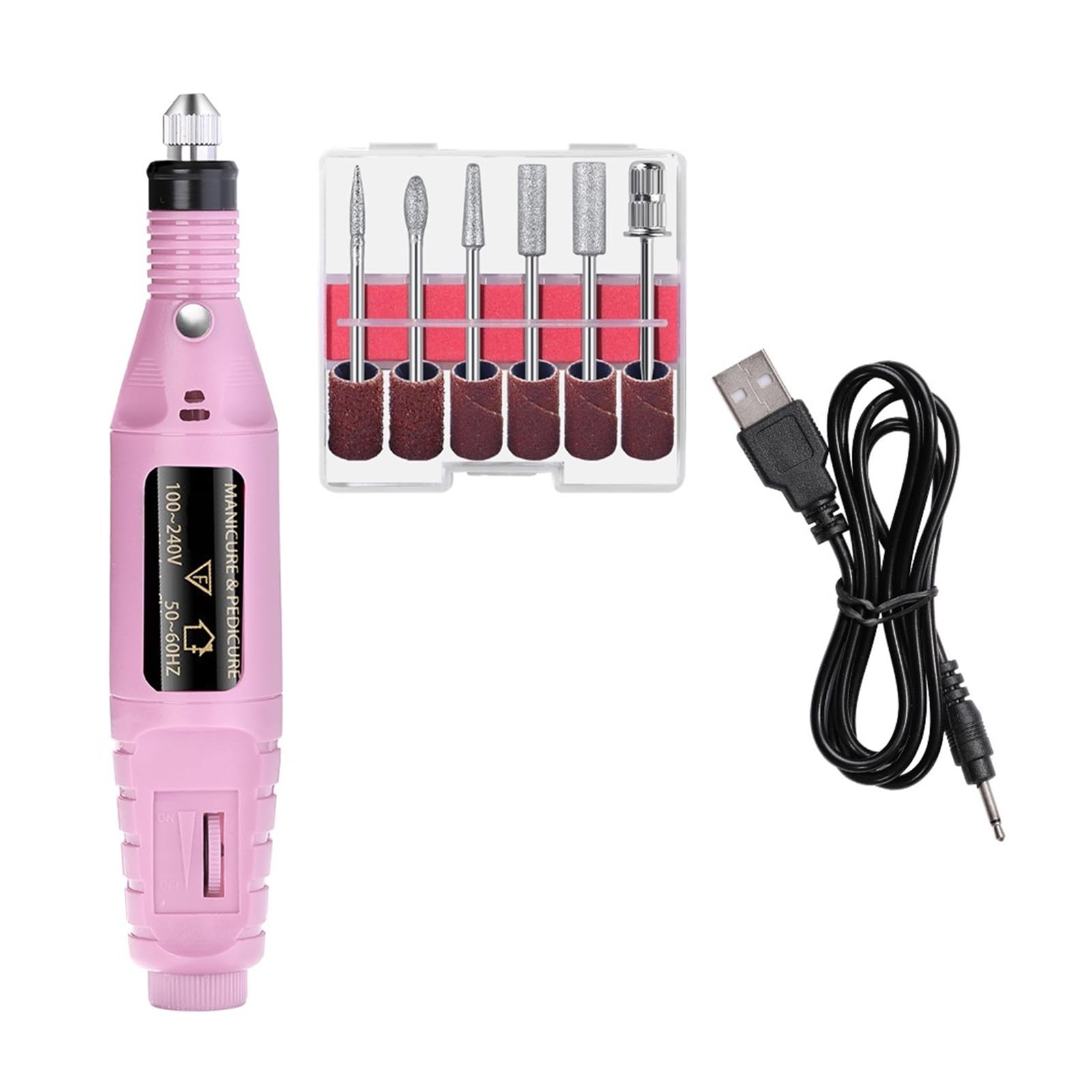 Elektryczny Zestaw Wierteł Do Paznokci, Sprzęt Szlifowania Pedicure, Młynek Manicure, Profesjonalne, Mocne Narzędzie Polerowania Intuicyjne, Proste Sterowanie(Pink)