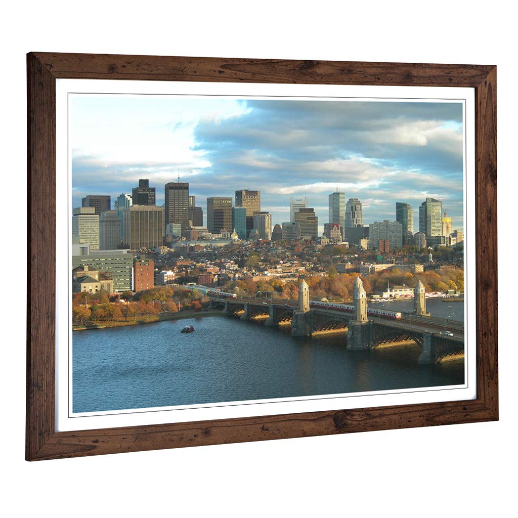 Big Box Art Framed Print of Massachusetts Boston Skyline USA Design | Wall Art Picture | Home Decor for Kitchen, Living Room, Bedroom, Hallway, Walnut, A2 / 24.5x18 Inch / 62x45cm
