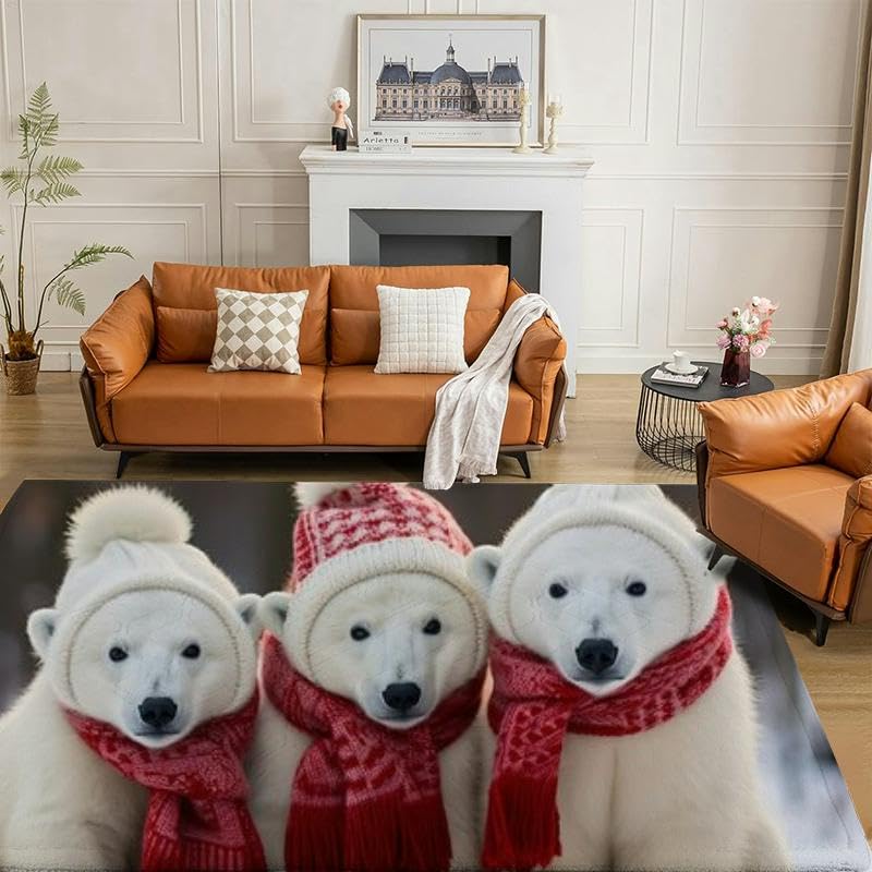 A Group Adorable Happy Polar Bears Dressed Knitted...