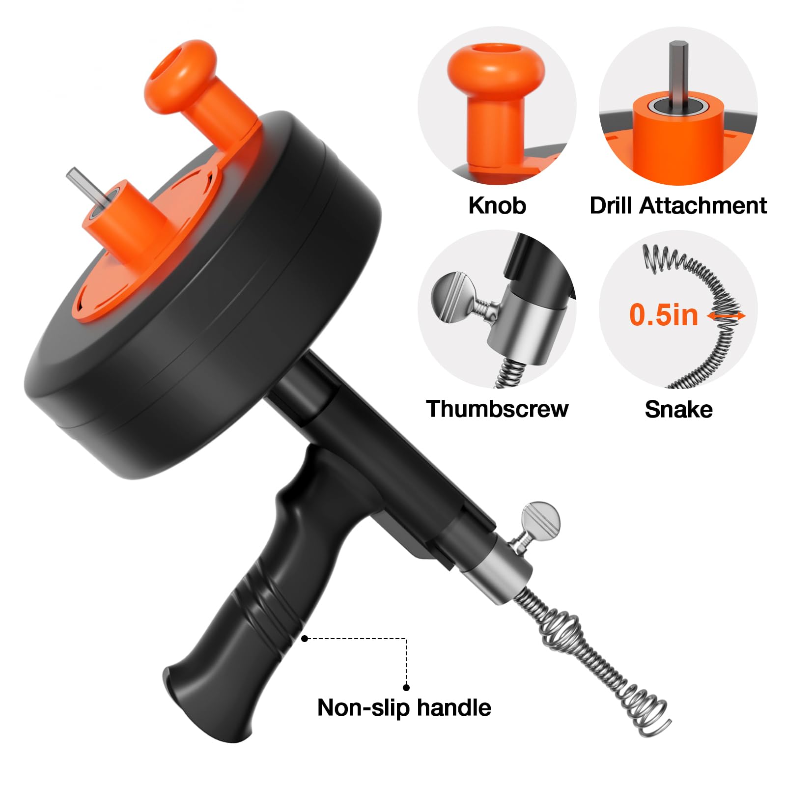 Taladro de drenaje resistente de 25 pies, serpiente de fontanería profesional con adaptador de taladro, removedor de obstrucciones manual y eléctrico para cocina, baño, fregadero de ducha y bañera